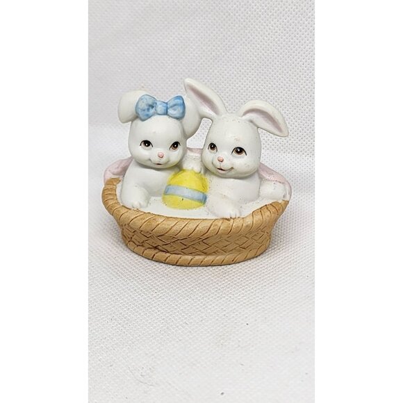 Easter Bunny In A Basket With Easter Egg Figurine Shelf Sitter Holiday Decor - Picture 1 of 8